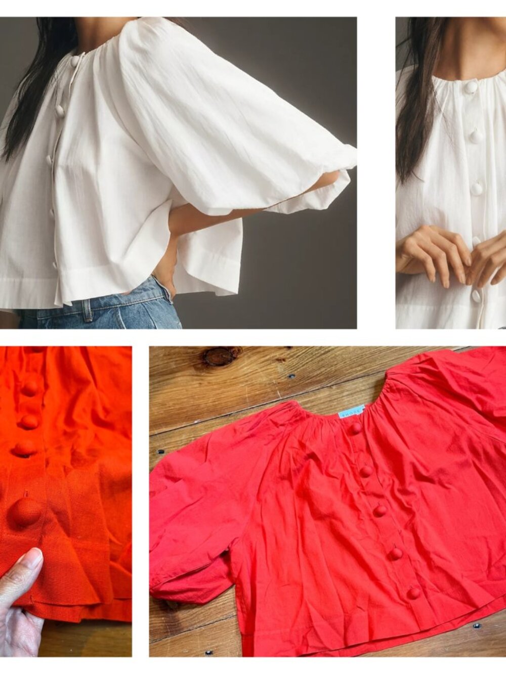 RHODE XS Orange Veronica Puff-Sleeve Buttondown Blouse Anthropologie Linen